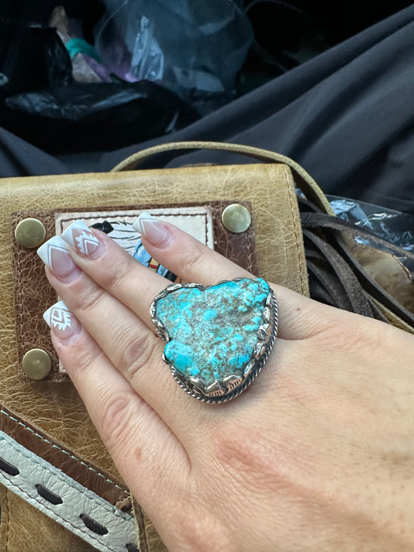 Turquoise chunk ring with base metal adjustable