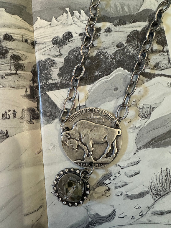 Chrome Effect pendant coin chain with buffalo pendant