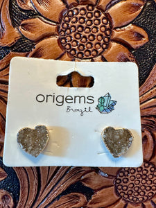 SMOKEY QUARTZ CRYSTAL HEART EARRINGS