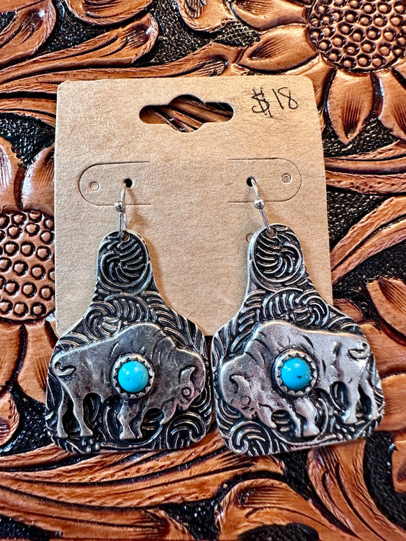 BISON COW TAG EARRINGS