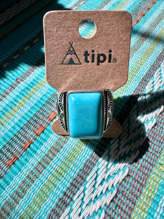 SQUARE TURQUOISE ADJUSTABLE RING￼