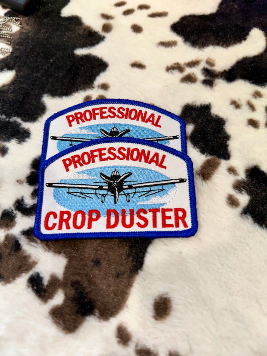 "professional crop duster" slogan plane iron on patch 