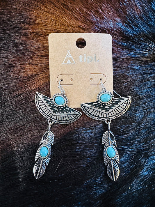 TURQUOISE FEATHER EARRINGS