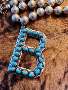 TURQUOISE B INITIAL NECKLACE