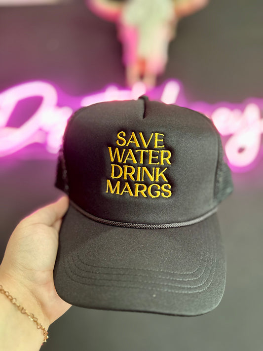SAVE WATER DRINK MARGS TRUCKER HAT (black)