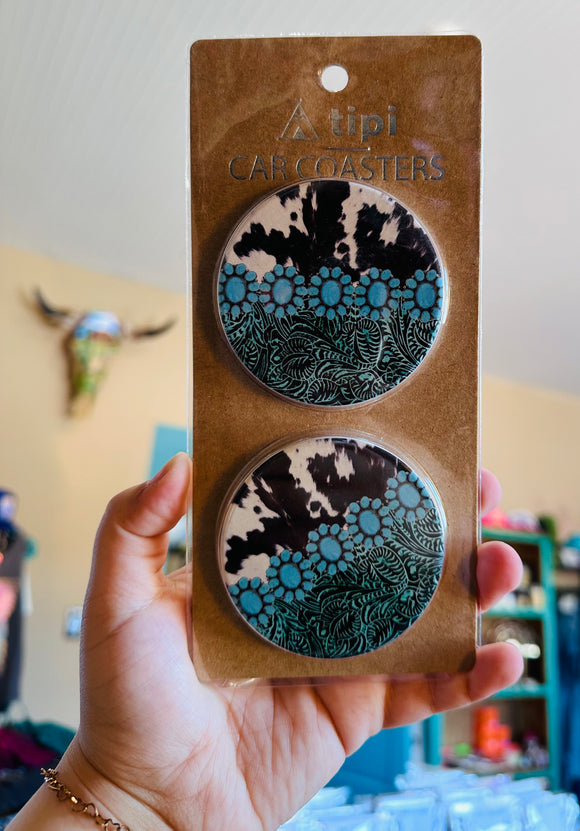 TURQUOISE COW COASTERS